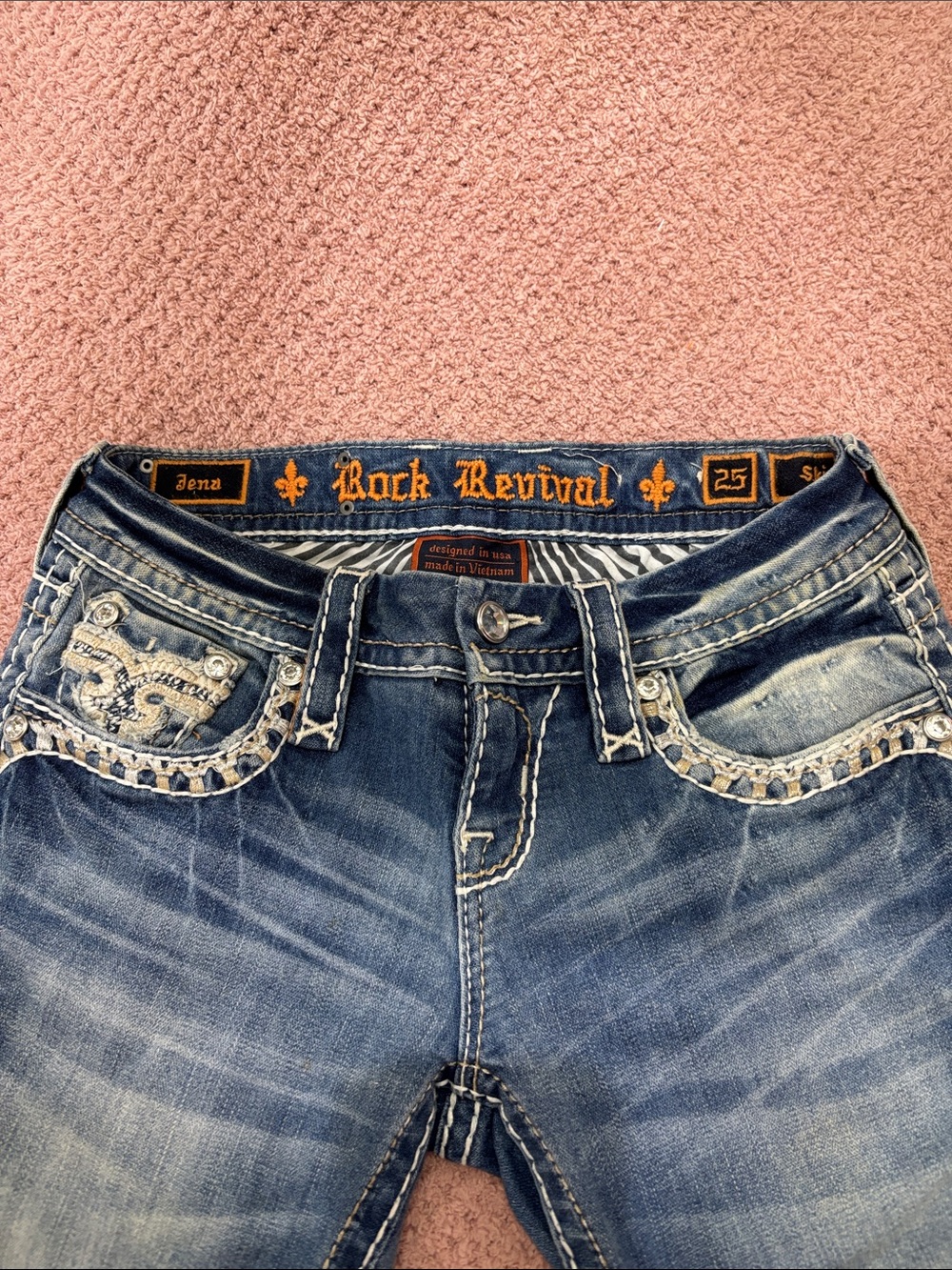 Rock Revival Women's Washed Blue Embellished Pocket Jeans